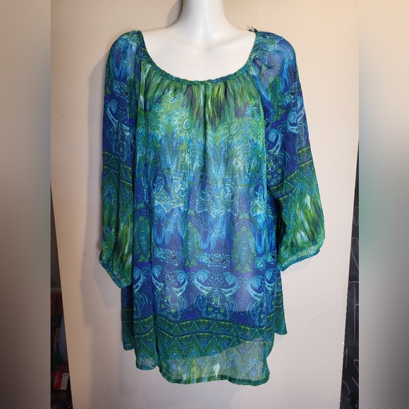 Ricki's Vibrant Blue and Green Tunic, Size XL - Picture 1 of 6